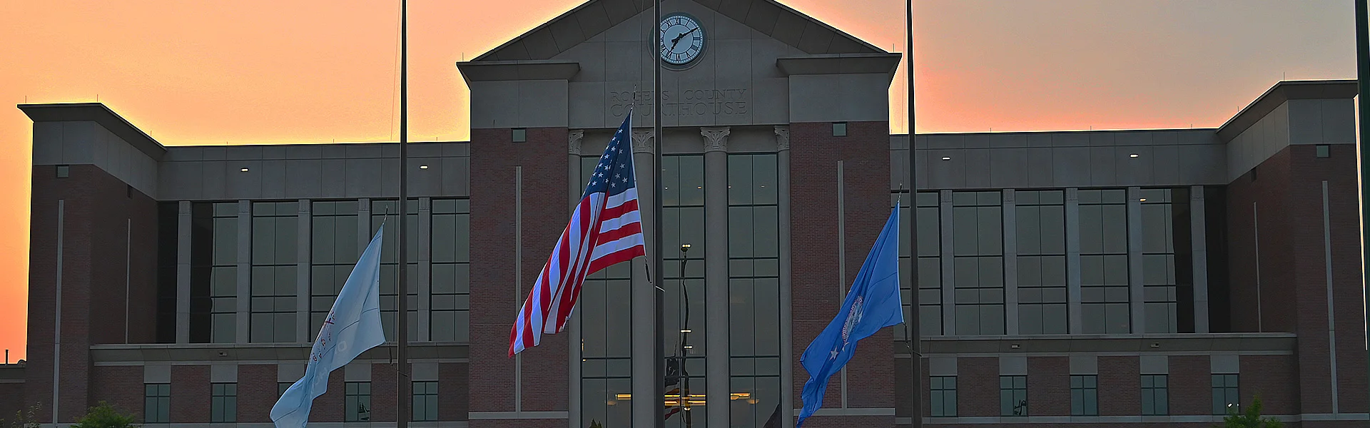 The Rogers County Courthouse at sunrise in Claremore, Oklahoma